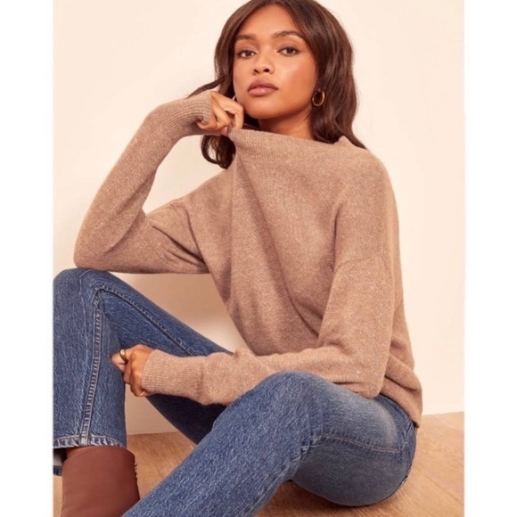 Reformation Sweater Elle Ribbed Marled Mock-Neck Yak Winter Toffee XS GUC - Picture 5 of 8